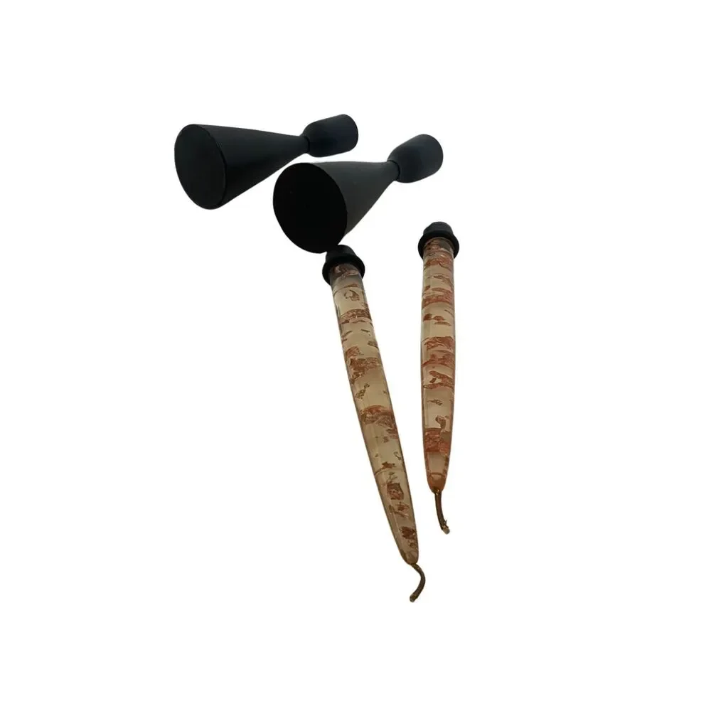 MCM Lucite Copper Fleck Candles & Black Holders Hollywood Regency Set